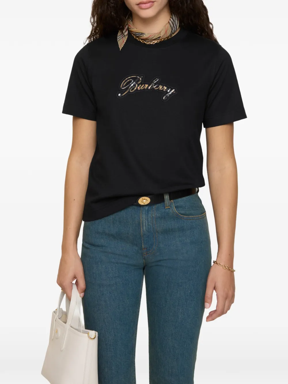 Футболка хлопковая, Burberry, футболка с логотипом курсивом, черный — фото 2