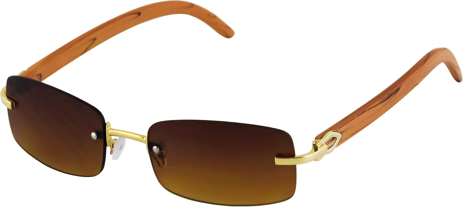 

Солнцезащитные очки FLAWLESS EYEWEAR Slim Rimless Rectangular Sunglasses with Metal Wood Print Frame Luxe Dean (Rose Gold & Light Brown Wood), Rose Gold & Light Brown Wood