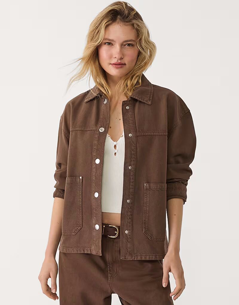 

Пиджак Stradivarius Twill с карманами коричневого цвета