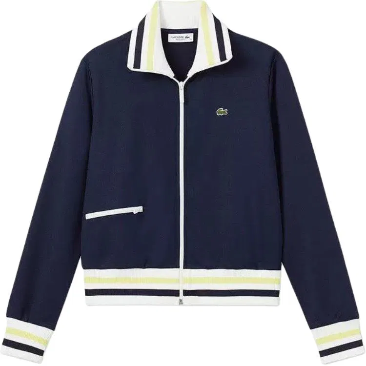 Свитер Lacoste, полосатый, с застежкой-молнией, темно-синий с цветными вставками