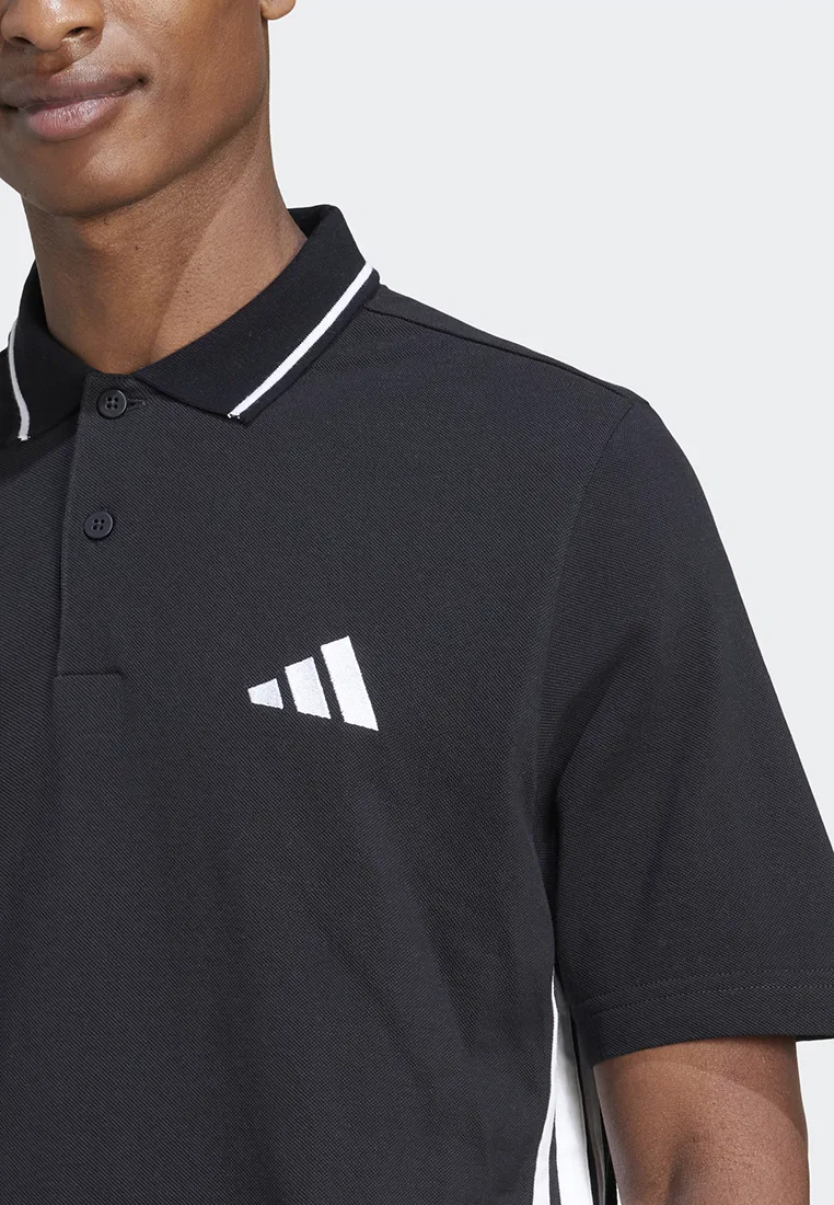 Поло, три полоски, Essentials, adidas, белый/черный — фото 3