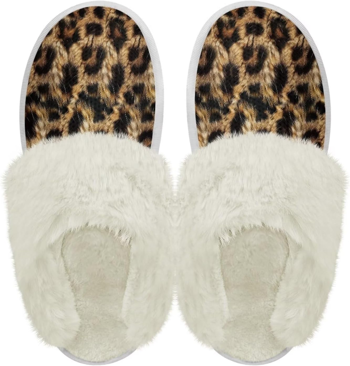 

Хлопковые тапочки с пушистыми краями, домашние тапочки для дома и улицы, хлопковые тапочки унисекс Pjheqoxe, Leopard Print
