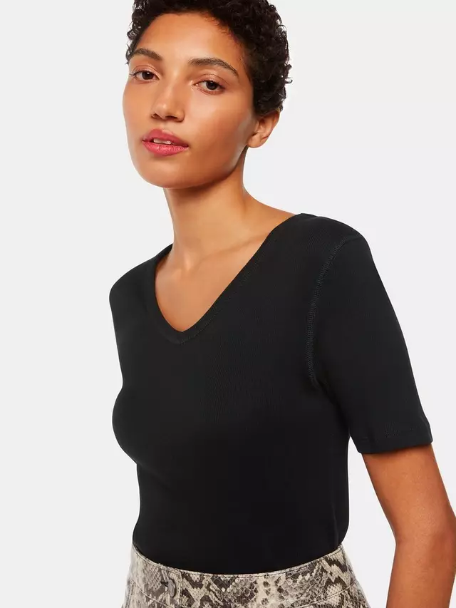 

Футболка Whistles V Neck Ribbed, черный