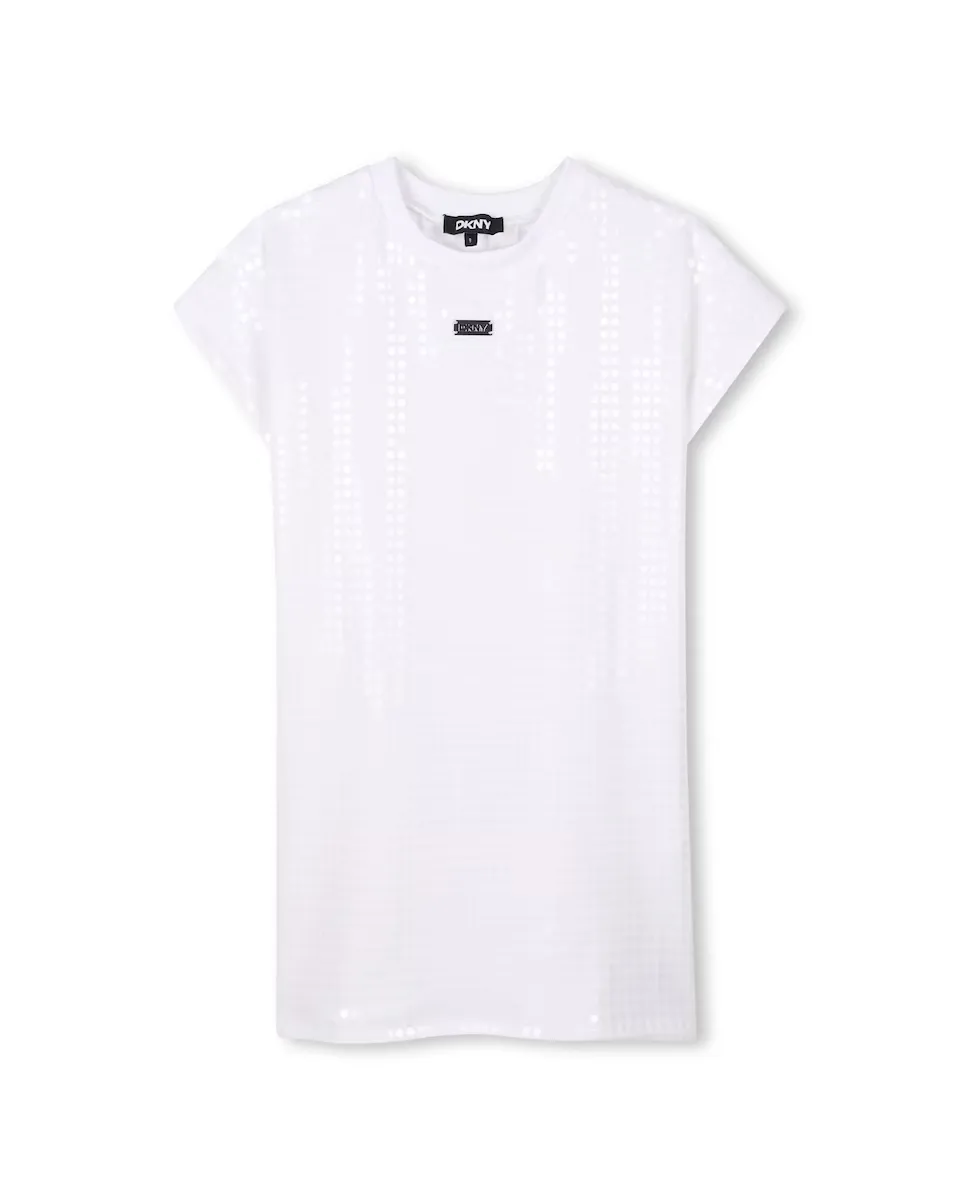 

Платье для девочки из хлопка с пайетками DKNY, белый