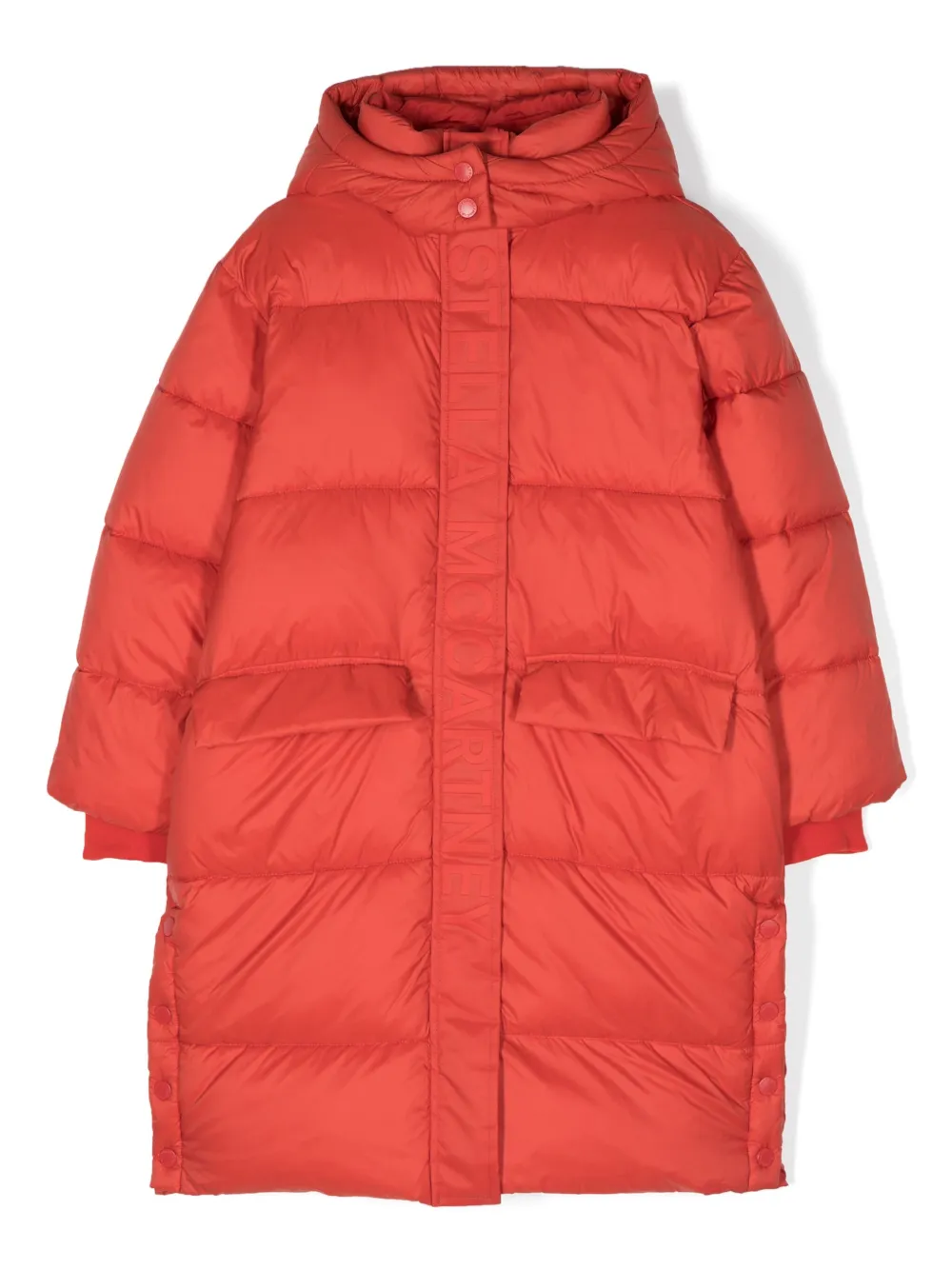 

Пуховик с тисненым логотипом и капюшоном Stella McCartney Kids, красный