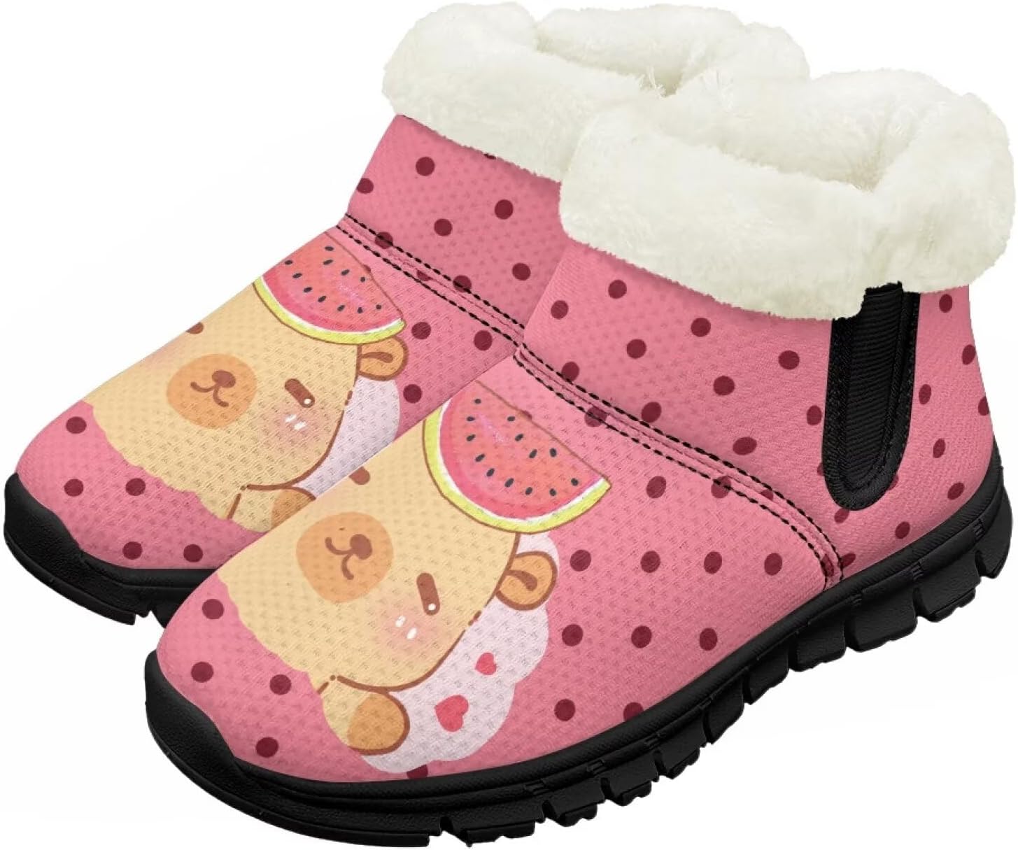 

Детские зимние ботинки Chririnla для мальчиков и девочек, утепленные высокие кеды «босиком» с противоскользящей подошвой и флисовой подкладкой, пушистые слипоны, Polka Dot Capybara