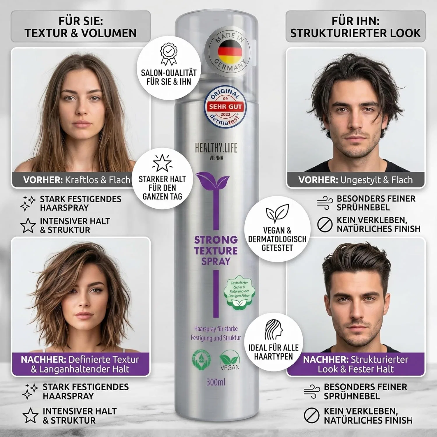 Веганский спрей для волос HLV Strong Texture Spray, 300 мл Healthy.Life Vienna — фото 2
