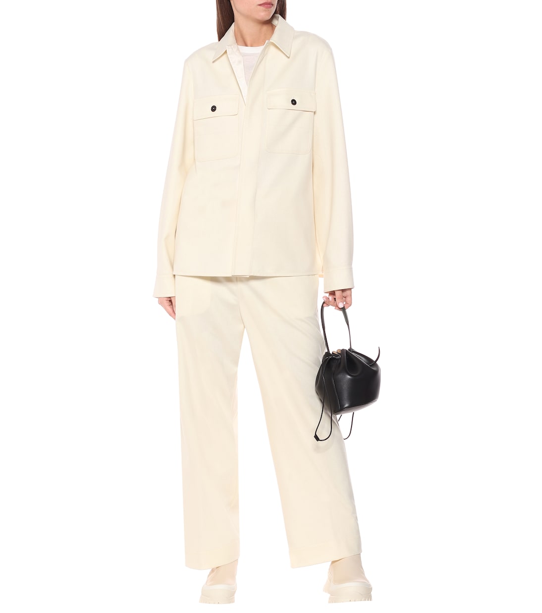 Широкие брюки из смесовой шерсти и твила Jil Sander, Natural — фото 2