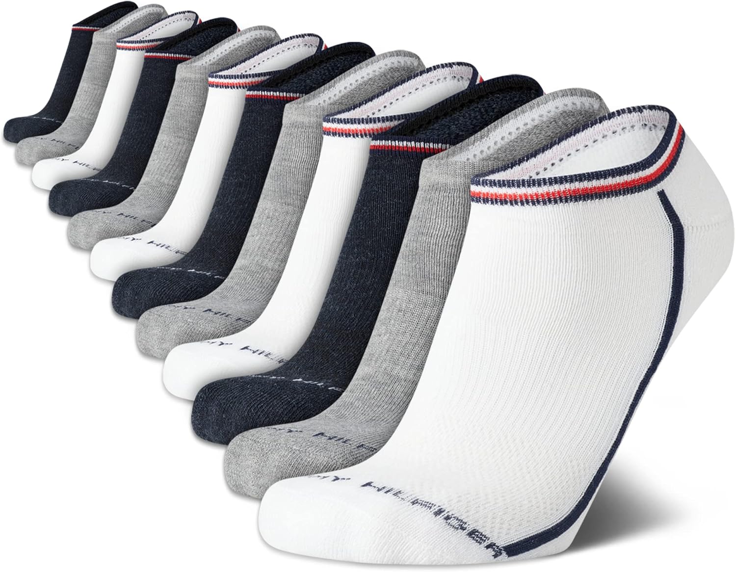 

Мужские носки Tommy Hilfiger с низкой посадкой - 12 пар спортивных носков для бега, влагоотводящих и невидимых (размеры: 7-12), Assorted White
