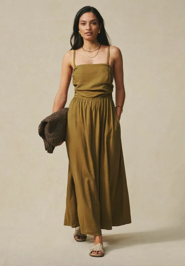 Платье макси высокого кроя со сборками Next, Khaki/Green