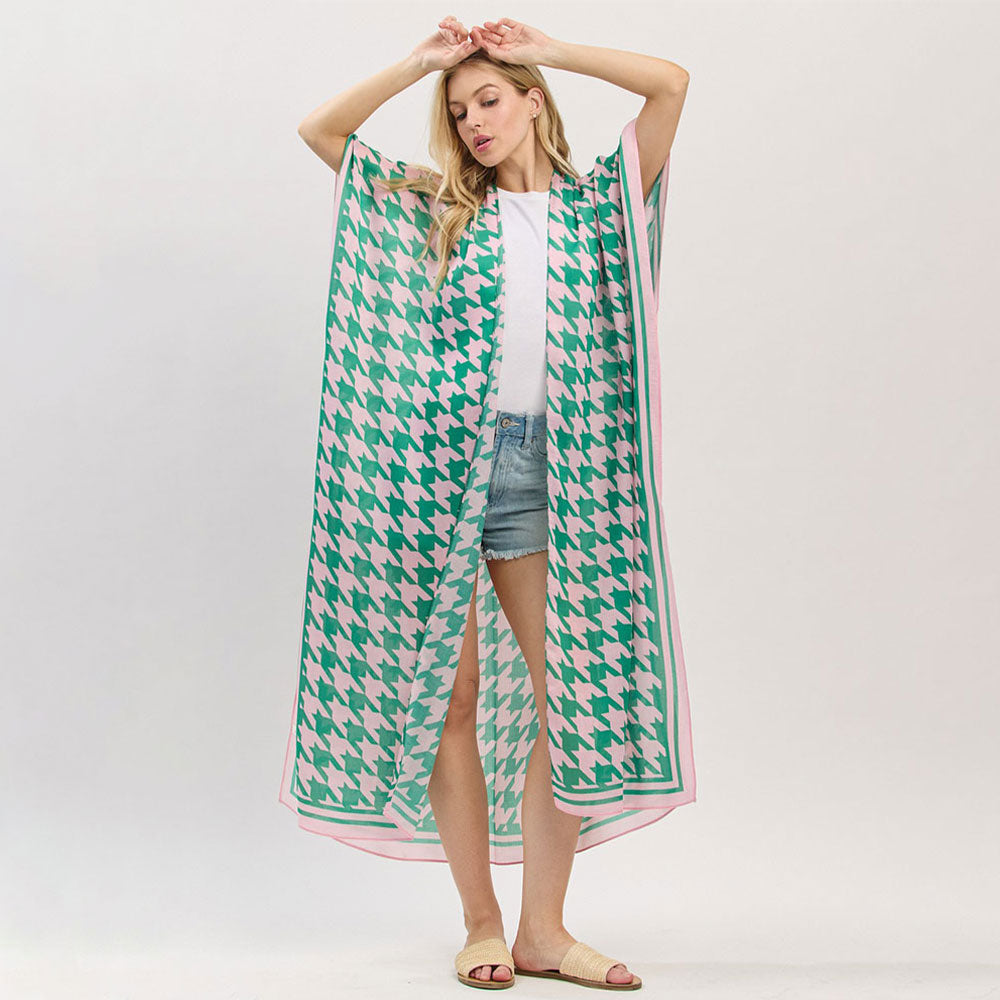 

Хаундстаут принт длинное кимоно пончо с открытым передом TRUEDAMES, зеленый