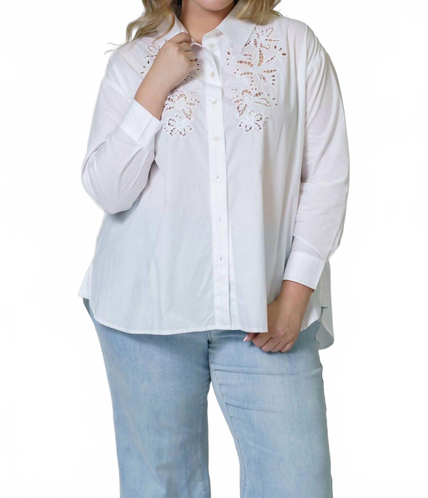 

Кальяндра Блузка с вышивкой и пуговицами в белом цвете Tanya Taylor