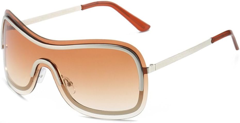 

Модные цельные солнцезащитные очки для женщин, роскошные солнцезащитные очки без оправы, винтажные коричневые с серебристым градиентом, большие женские солнцезащитные очки, L19337 generic, Silver Tea