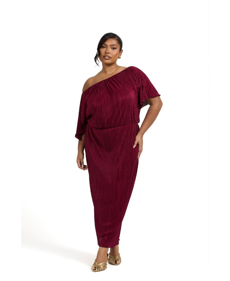 

Женское плиссированное платье-мидакси с открытыми плечами FASHION-SZN CURVE, Burgundy