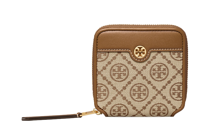 

TORY BURCH Монограммный кошелек из коровьей кожи для женщин цвет лесной орех
