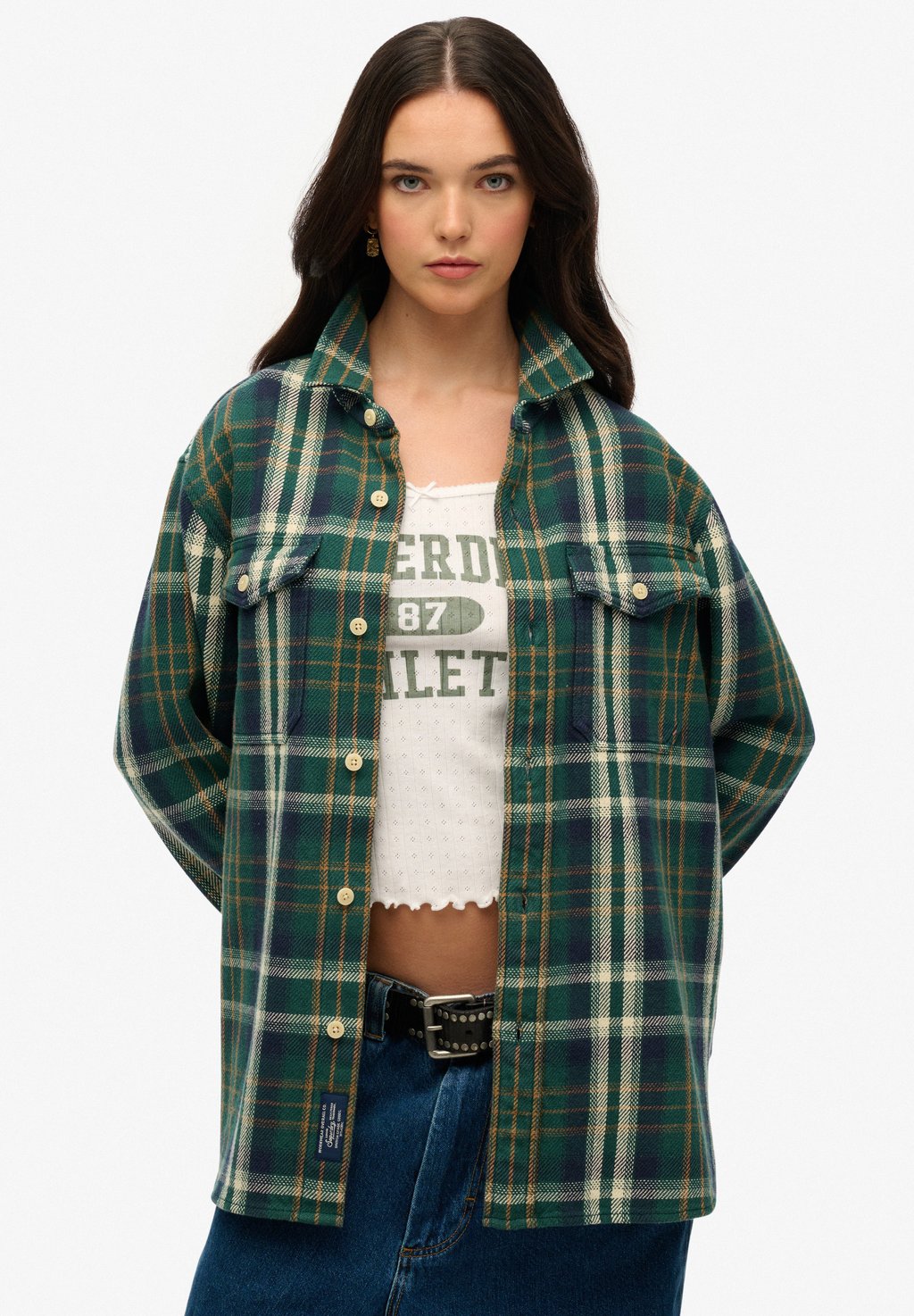 

Блузка на пуговицах THE MERCHANT STORE HEAVY CHECKED Superdry, зеленый