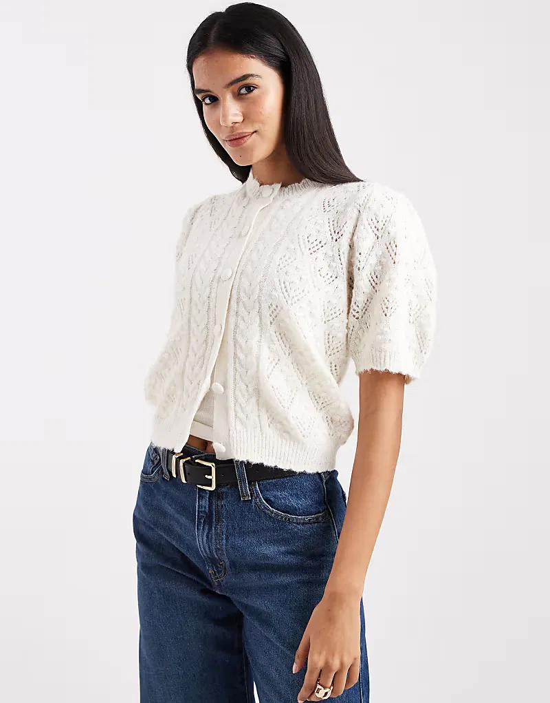 Вязаный кардиган Levis с короткими рукавами и ажурной отделкой Levi's, кремовый
