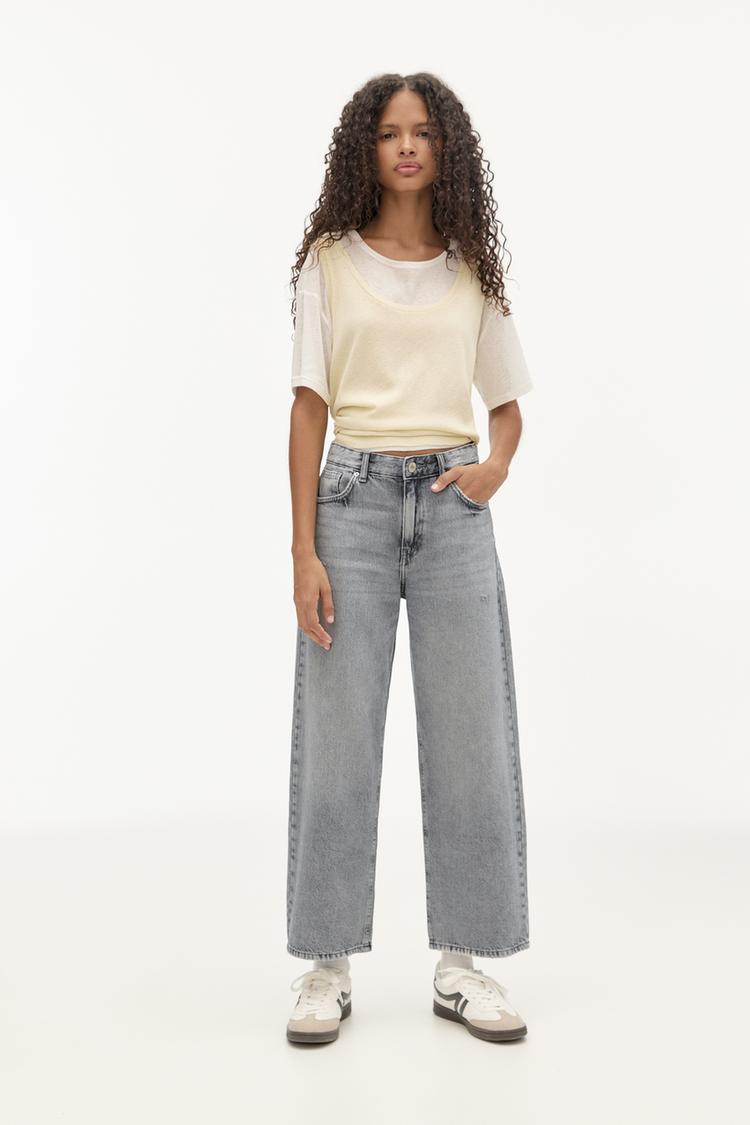 

Укороченные джинсы Wide-Leg Pull And Bear, серый