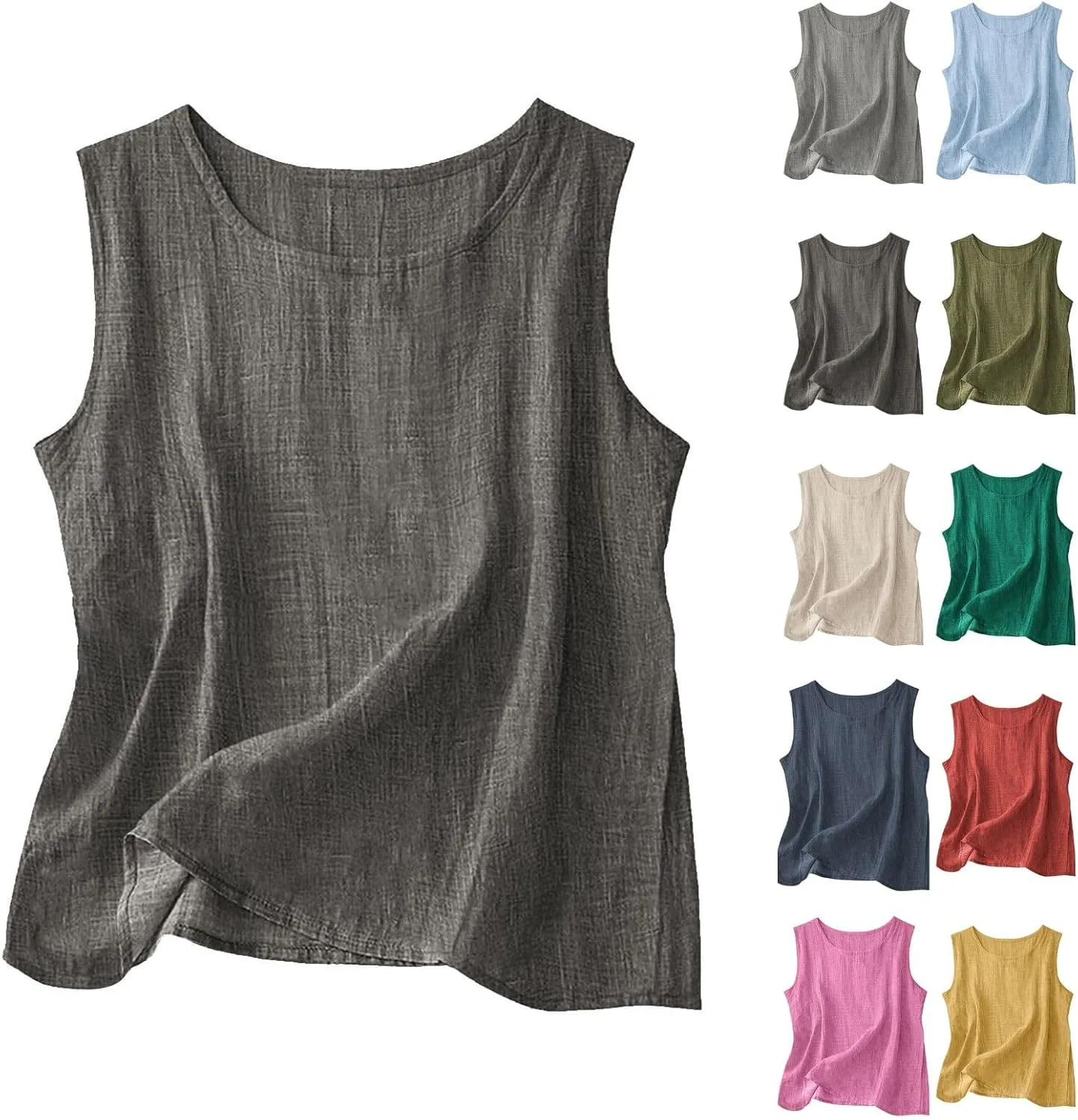 

Женская майка-туника из льна с коротким рукавом, свободного кроя