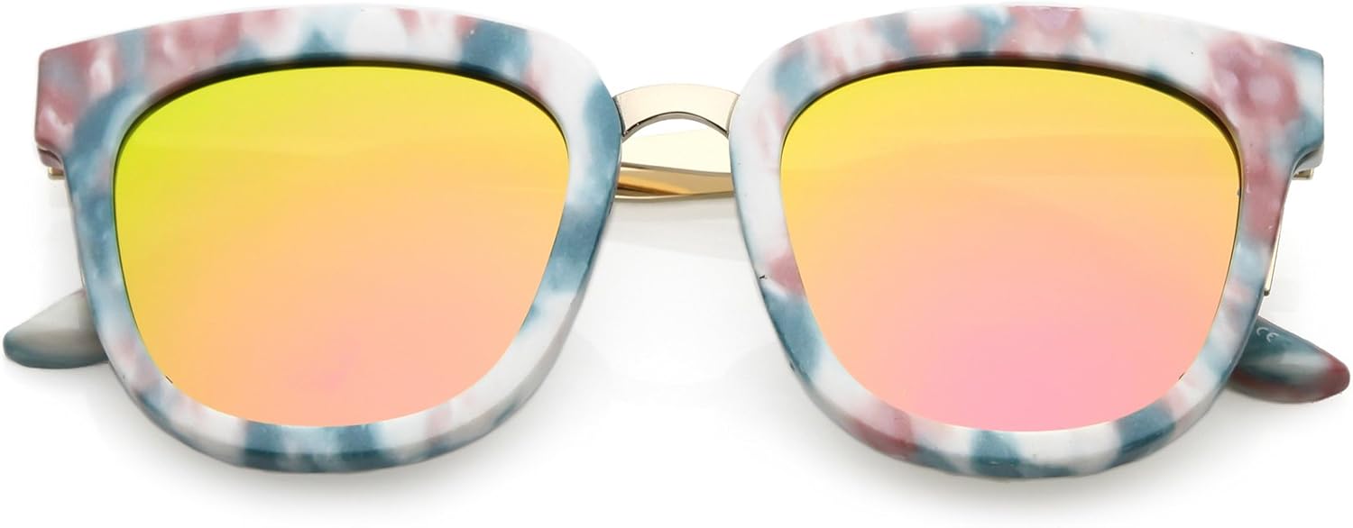 

zeroUV - Солнцезащитные очки с металлической перемычкой с мраморным принтом, цветными зеркальными квадратными плоскими линзами в роговой оправе, диаметр линз 49 мм, Pink Blue Gold / Magenta Mirror