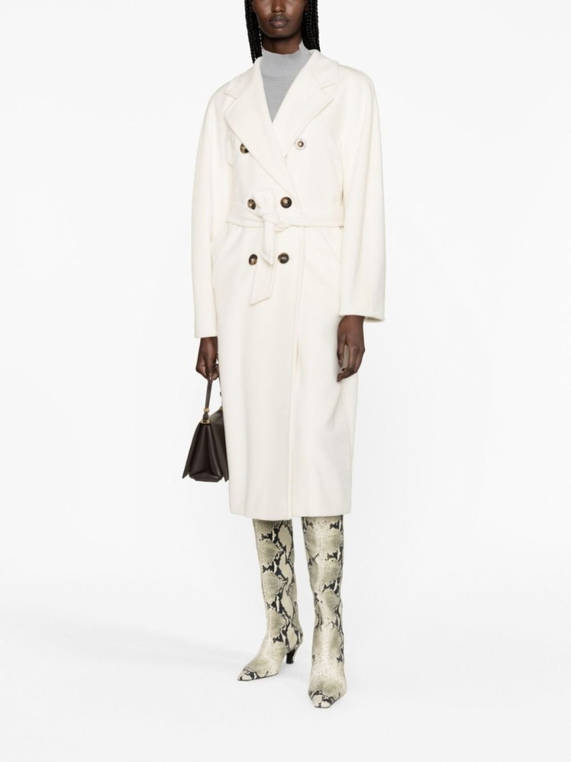 Max Mara двубортное пальто из вирджинской шерсти, белый — фото 3