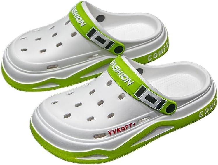 

Унисекс сандалии EVA без застежек - легкие, дышащие сабо для пляжа и повседневной носки, Прочная мягкая подошва Clolinde, белый/зеленый