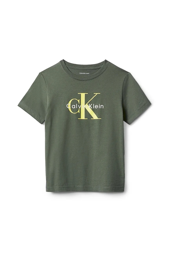 Детская хлопковая футболка Calvin Klein Jeans, зеленый — фото 2