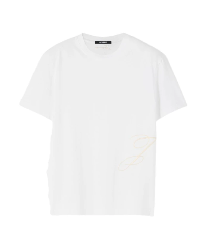 

Белая футболка с круглым вырезом и вышитым логотипом. Jacquemus, белый