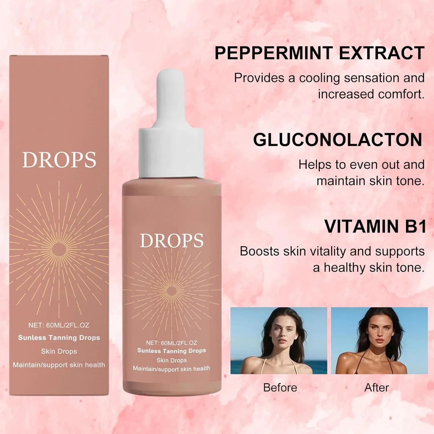 Капли для загара «SunGlow Tanning Drops» для тела и лица Hutrade — фото 4