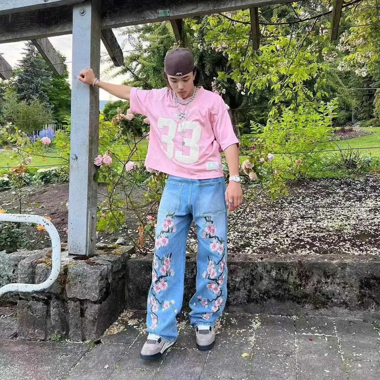 

Унисекс брюки baggy с цветочным принтом grhaat