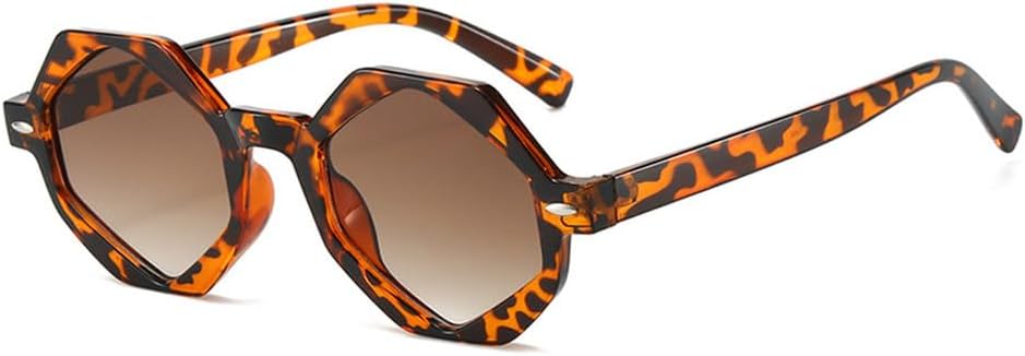 

Ретро-солнцезащитные очки Polygon Jelly Tea для женщин, модные градиентные очки с защитой от УФ-излучения UV400 для мужчин, солнцезащитные очки с заклепками TKKTLLT, Leopard Tea Gradient