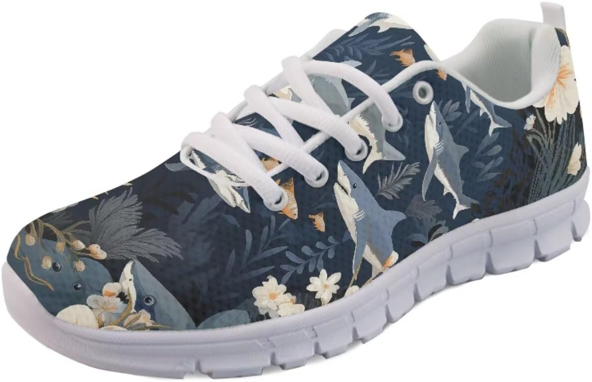 

Мужские слипоны Forchrinse, дышащие с сеткой, шнуровкой, для ходьбы, легкие повседневные кроссовки для тенниса, путешествий и работы, Sharks Print