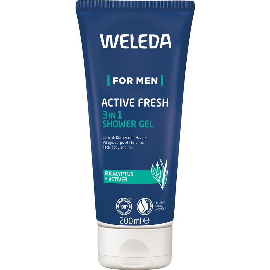 

Гель для душа Weleda For Men Active Fresh 3in1 Shower Gel, Belebt durch erfrischend-herben & maskulinen Duft 200 ml