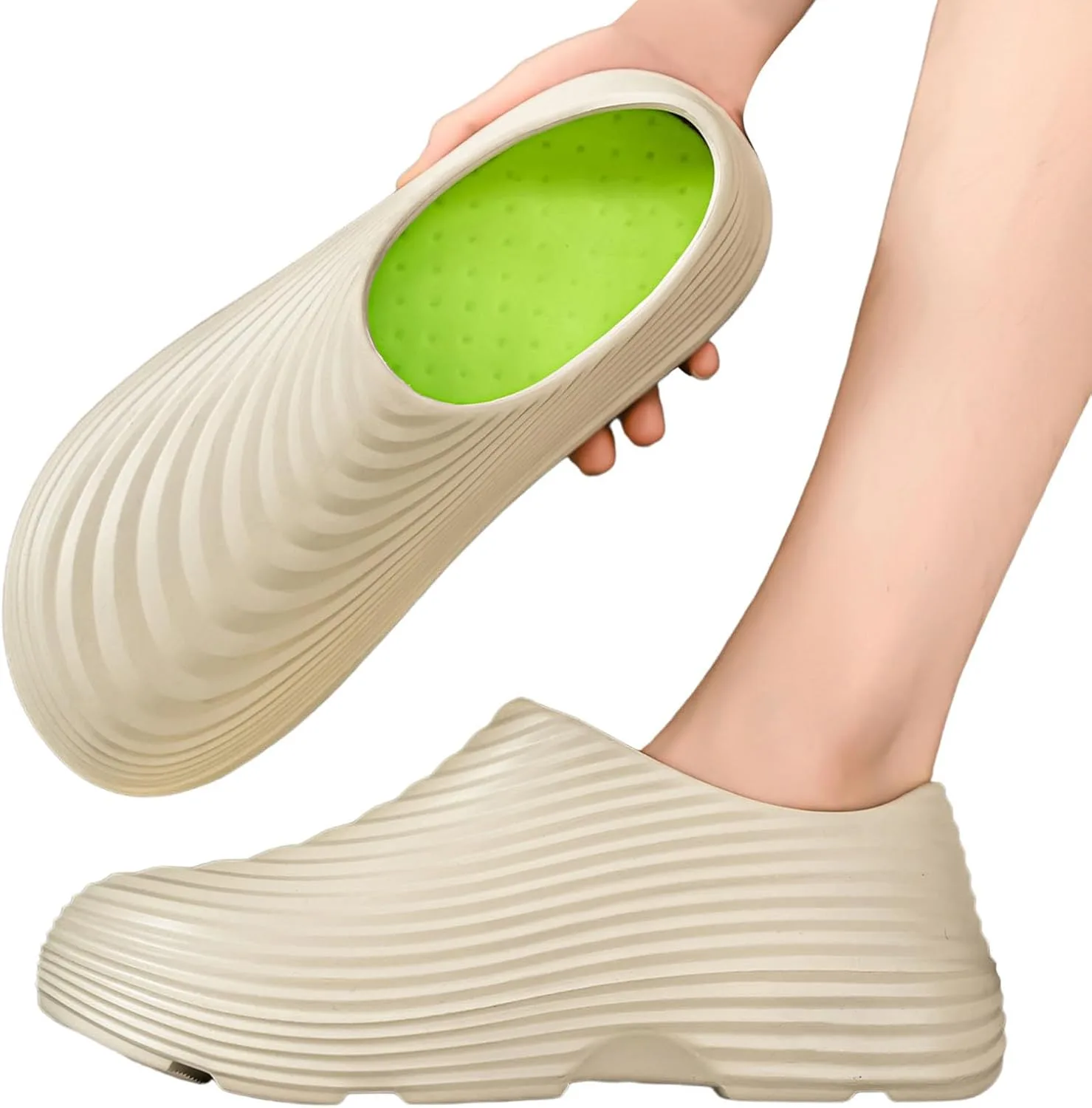 Мужская рабочая обувь Chef's Shoes водонепроницаемая и нежирная на подошве, без шнурков. Рабочие тапочки, повседневные мюли с нескользящей подошвой Bibokaoke, бежевый — фото 2