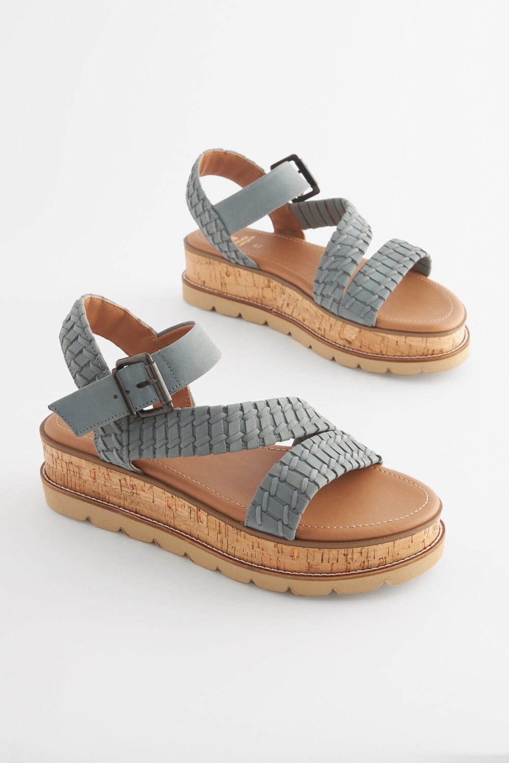 Сандалии Forever Comfort из пробковой кожи на плоской подошве Next, синий — фото 3