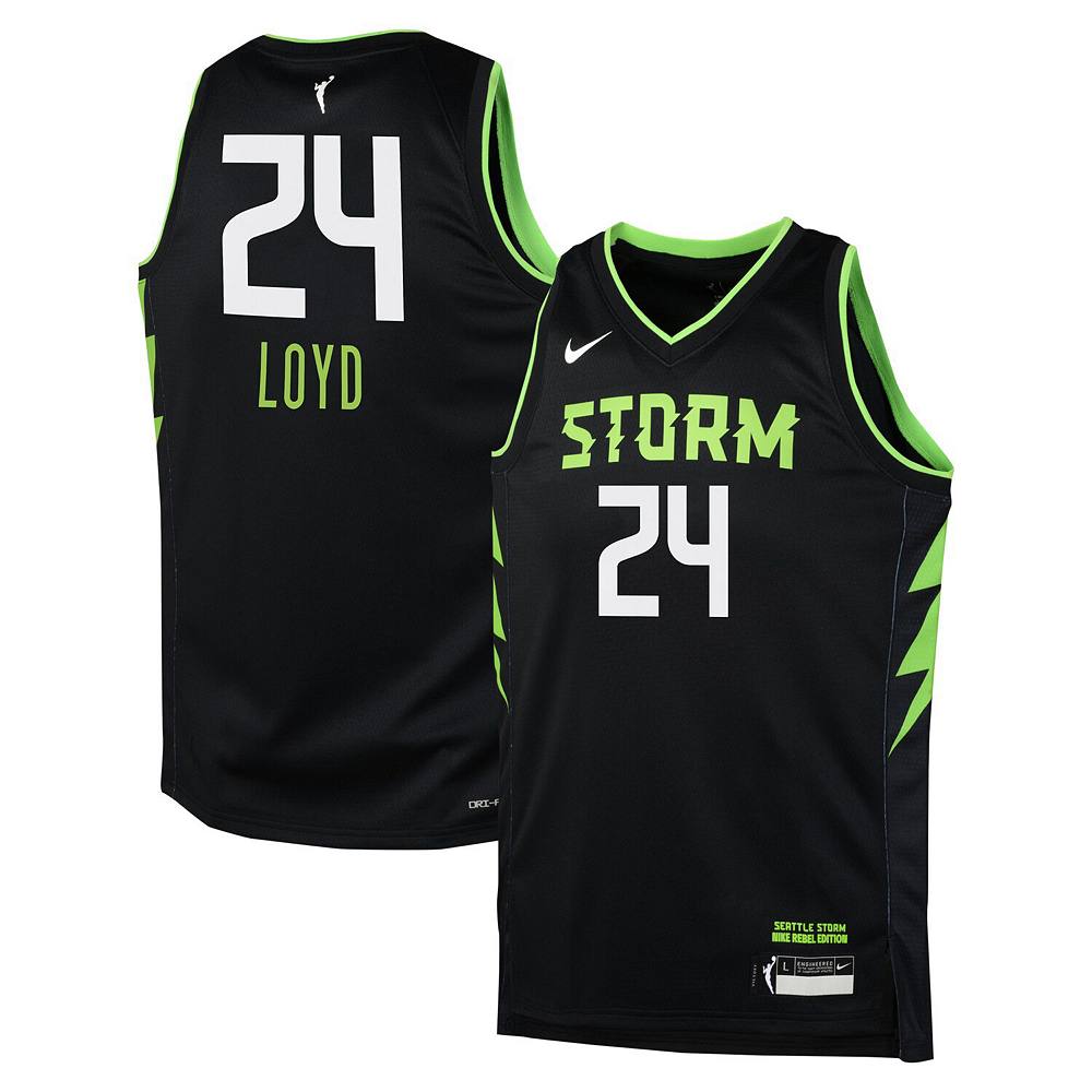 

Молодежная футболка Nike Jewell Loyd Black Seattle Storm 2024 Rebel Edition, цвет Wnb Black