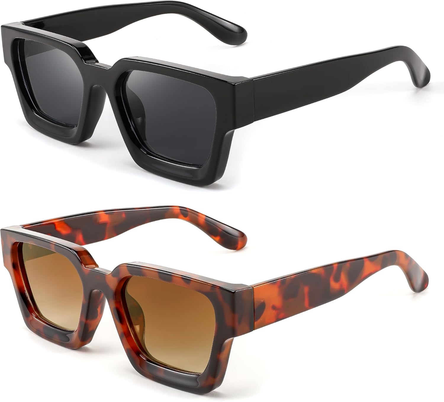 

Солнцезащитные очки FEISEDY в стиле ретро 90-х, квадратной формы, для женщин и мужчин, модные массивные прямоугольные солнцезащитные очки с защитой UV400, модель B2385, 2pcs - Balck + Leopard / Gradient Tea