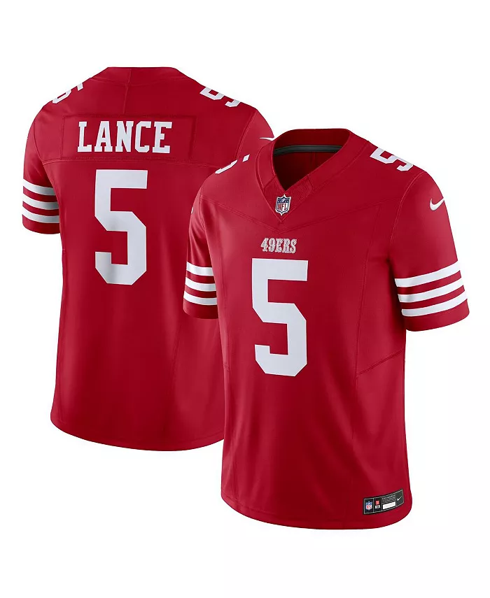 

Мужская лимитированная джерси San Francisco 49ers Vapor F.U.S.E. с именем Trey Lance Nike, красный
