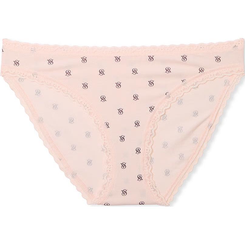 

Victoria'S Secret Трусики-бикини Lacie из хлопка с кружевной отделкой / розовые трусики VS для женщин, 1 шт, розовые