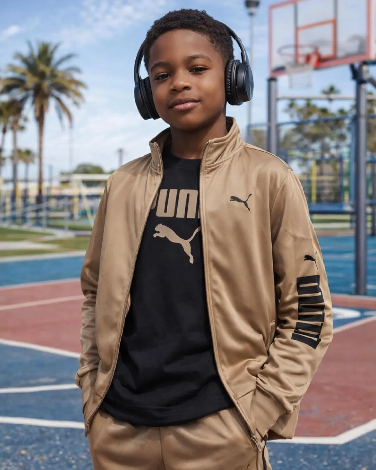 Детский спортивный костюм PUMA, 3 предмета, Black/Brown — фото 2