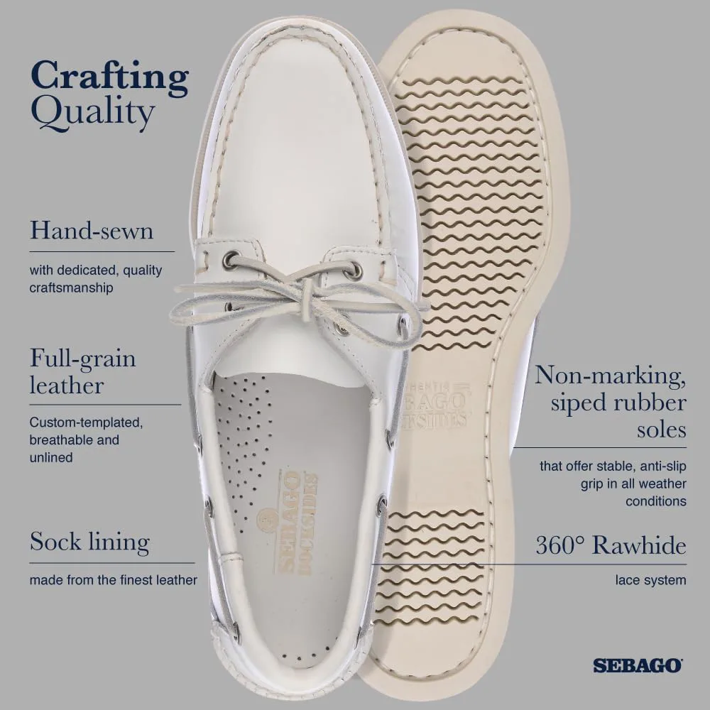 Топсайдеры Sebago Portland - мокасины из цельной кожи, ручная прошивка с кожаной подкладкой стельки и нескользящей резиновой подошвой, не оставляющей следов, белый — фото 2