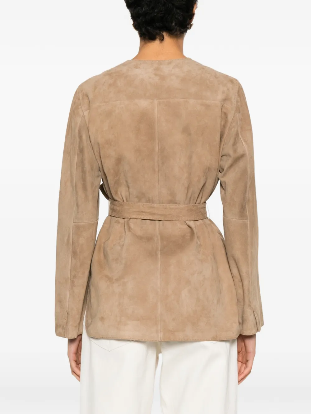 Замшевая кожаная куртка с поясом Max Mara, коричневый — фото 4