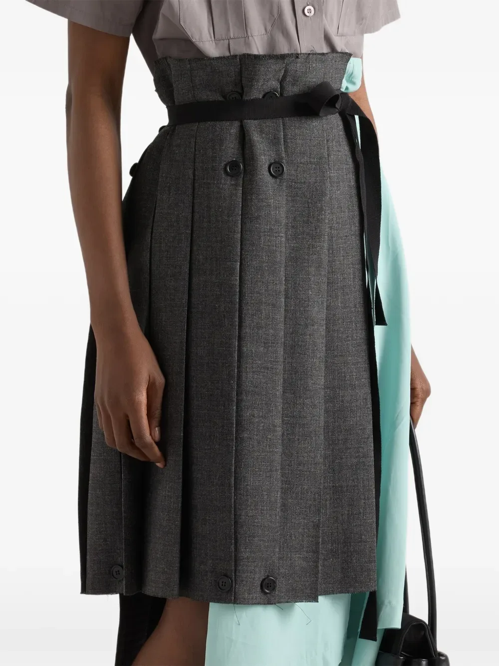 Юбка из лоскутной ткани с рюшами Prada, серый
