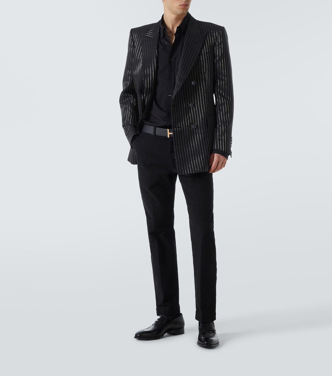 Полосатый блейзер из шерсти и шелкового ламе Tom Ford, Black & Silver — фото 2