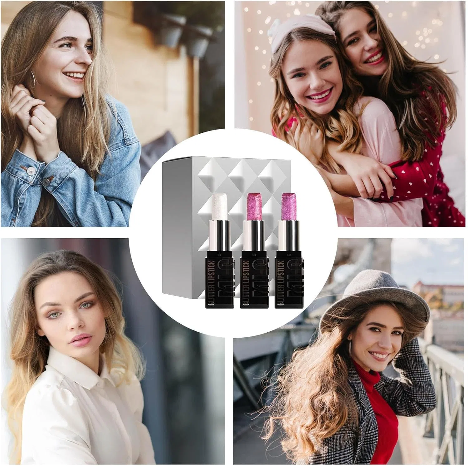 Набор блестящих губных помад 3 цвета, Glitter Lip Kit, Shi ммer Lipstick Set, 3.6 г — фото 4
