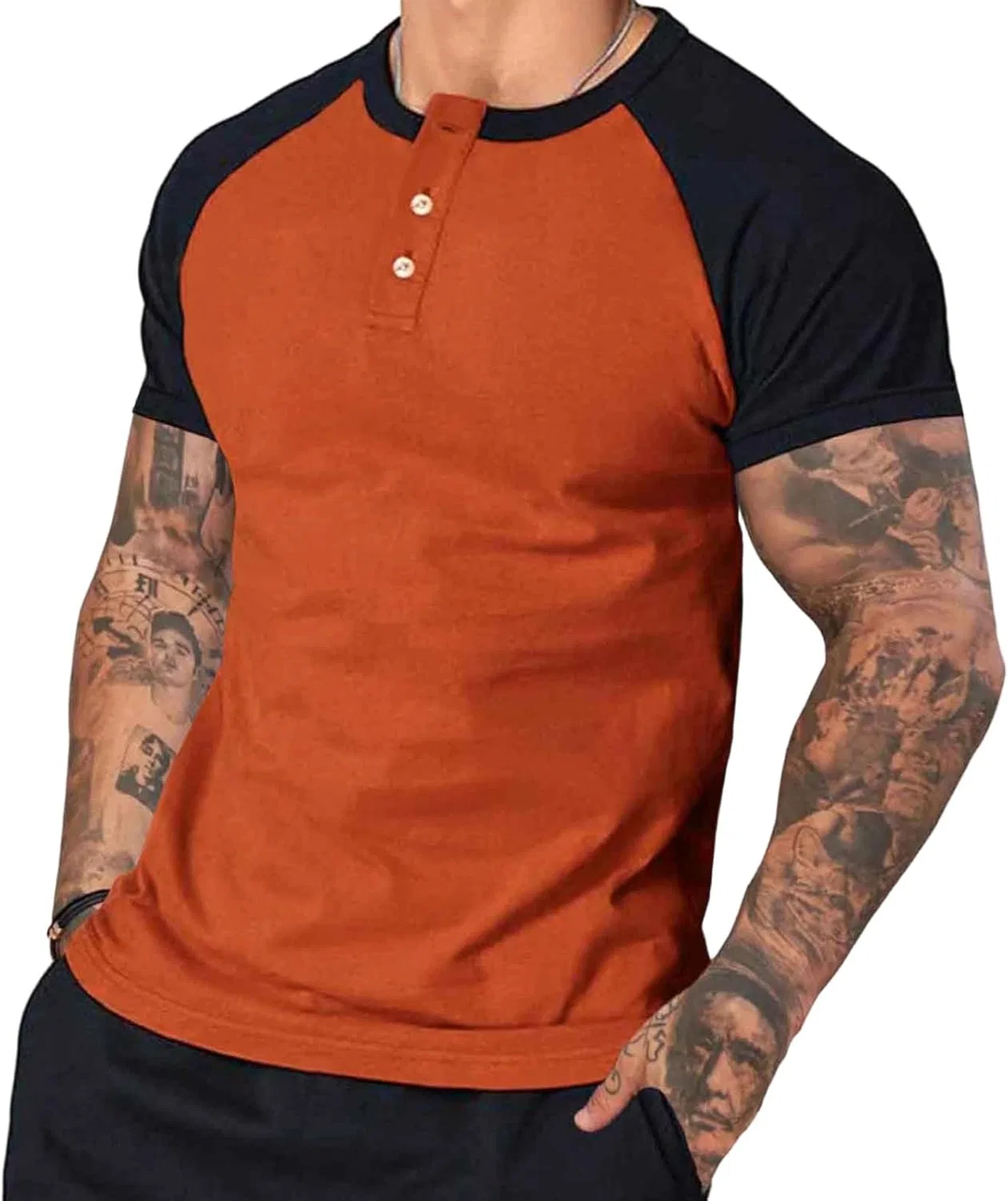 Мужская футболка с цветными блоками, реглан, короткий рукав, Orange