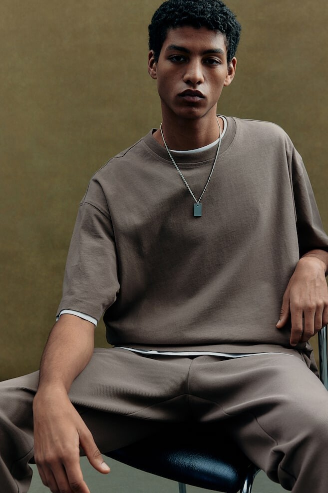 

Футболка из хлопка свободного кроя H&M, бежевый