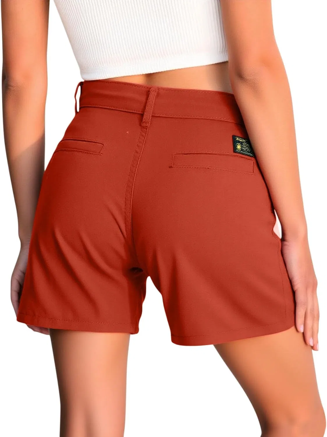 Женские шорты с высокой талией и карманами, карго, летние, однотонные, Plus Size Generic, оранжевый — фото 4