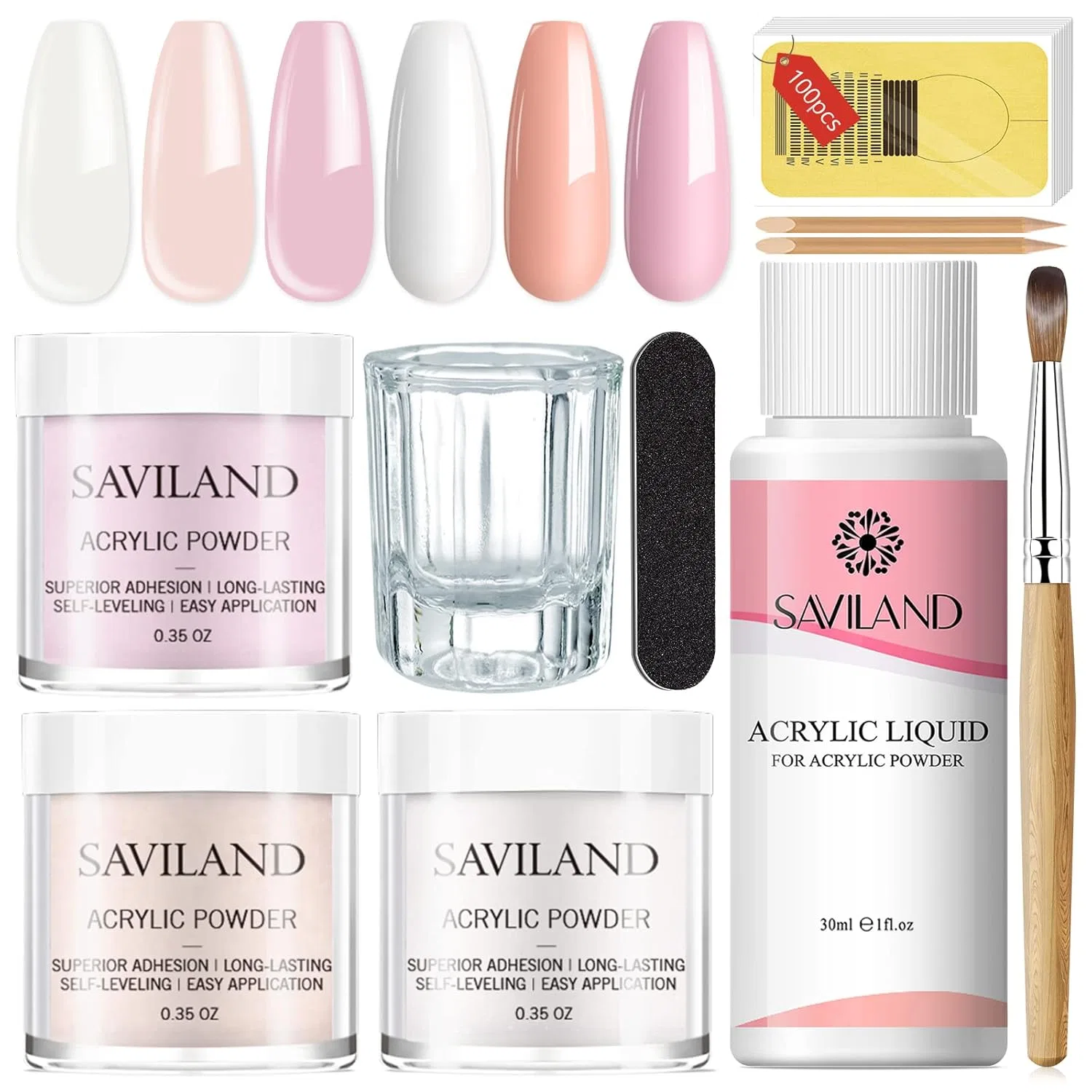 Набор для акрилового маникюра SAVILAND Saviland, Clear Pink Nudes 3X10G