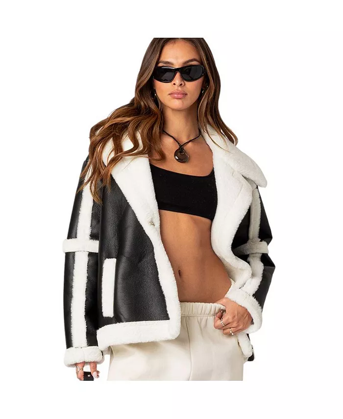 

Женская куртка Rocki oversize из овчины Edikted, черный